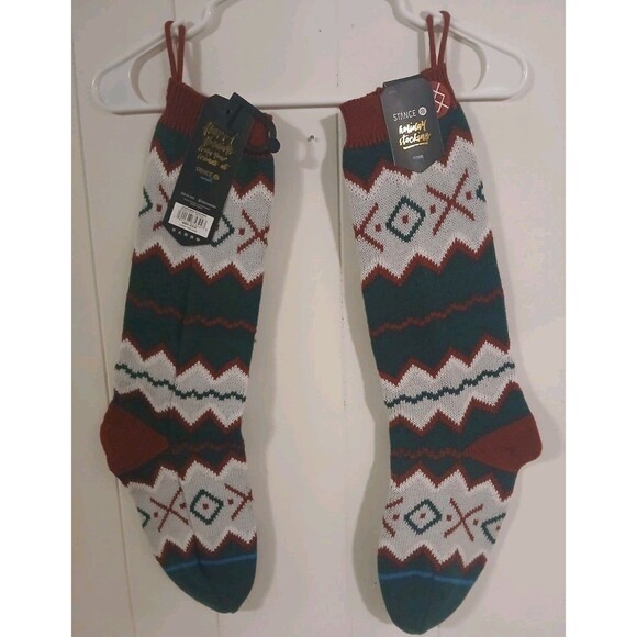 2 Stance Knit  Christmas Holiday Stockings Country Rustic Western Stripe New - Picture 1 of 4